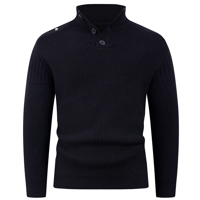 Herren Pullover Strick mit Hochkragen und Knöpfen Modern