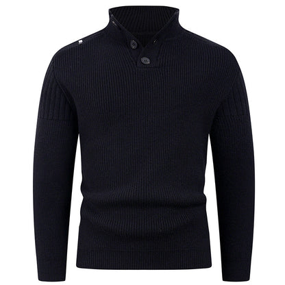Herren Pullover Strick mit Hochkragen und Knöpfen Modern