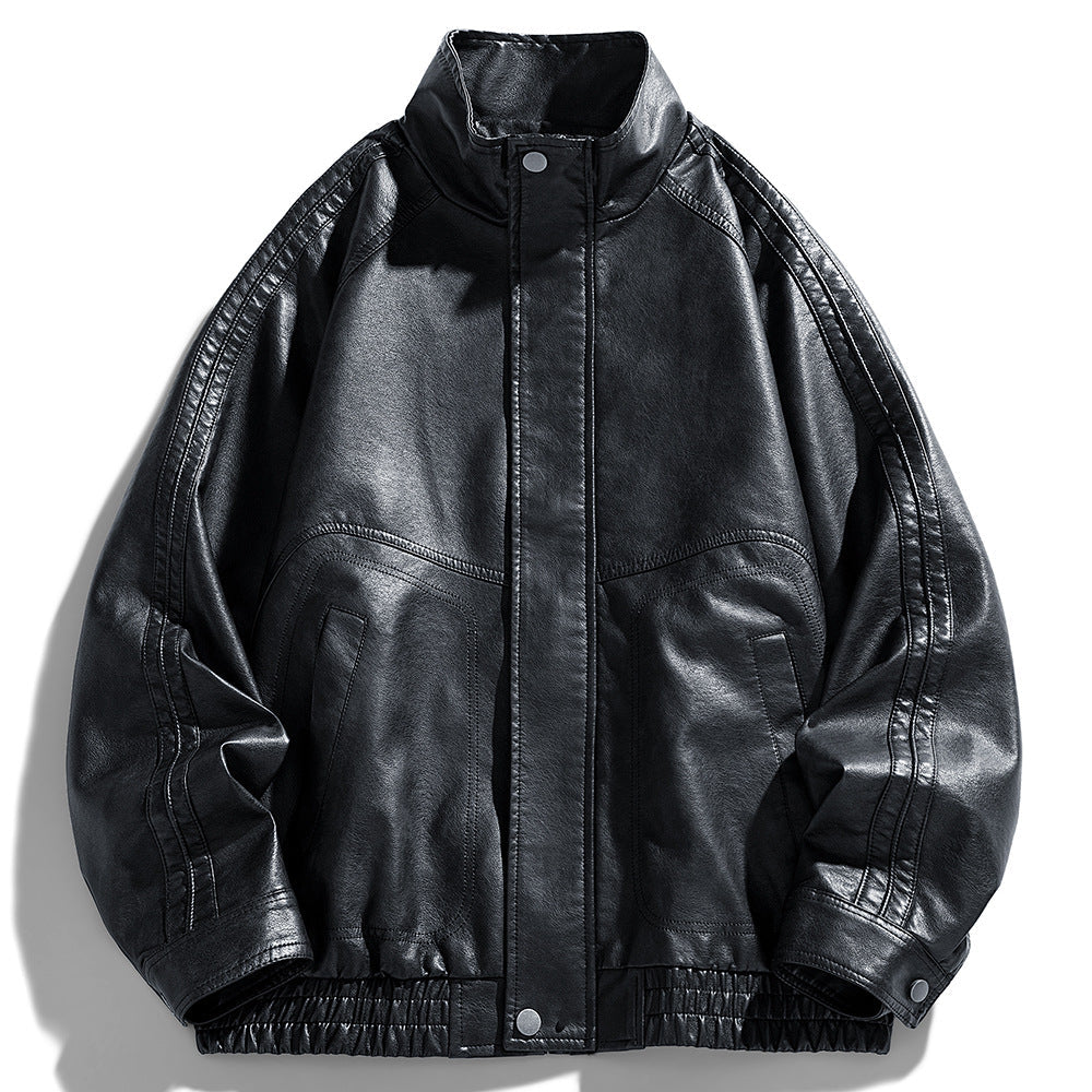 Herren Lederjacke Oversized Modern mit Taschen Schwarz
