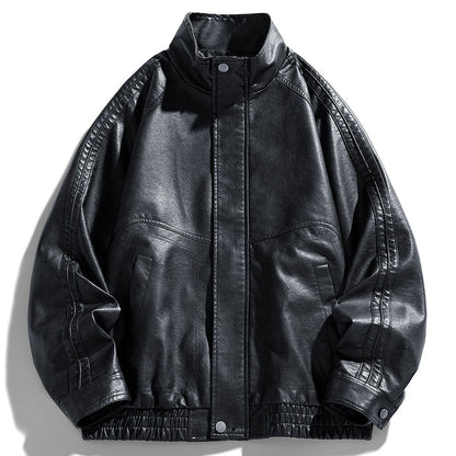 Herren Lederjacke Oversized Modern mit Taschen Schwarz