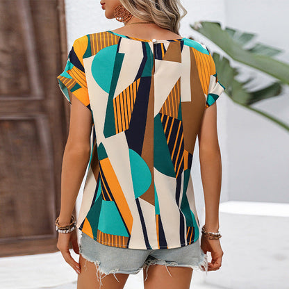 Damen Top Kurzarm Geometrisches Muster Modern Stil