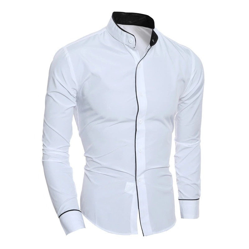 Herren Langarmhemd Modern Stehkragen Kontrastnähte Elegant