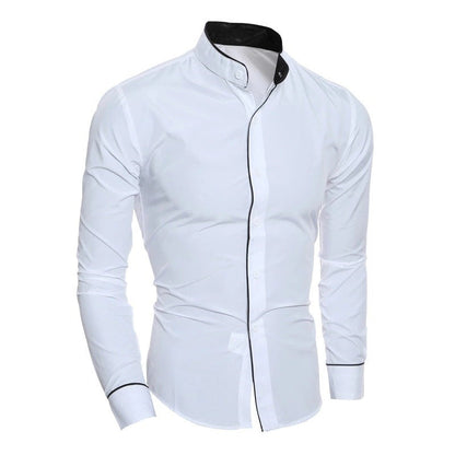 Herren Langarmhemd Modern Stehkragen Kontrastnähte Elegant
