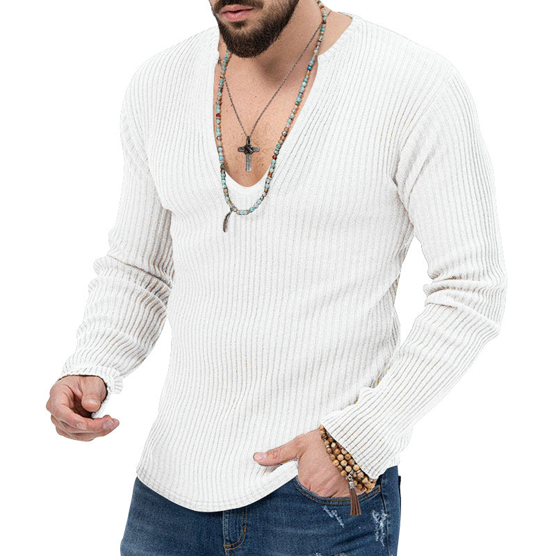 Herren Pullover Ripp V-Ausschnitt Strukturiert Modern