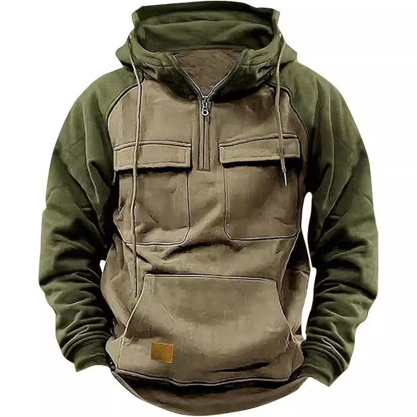 Herren Hoodie Sportlich Kapuze Taschen Baumwolle