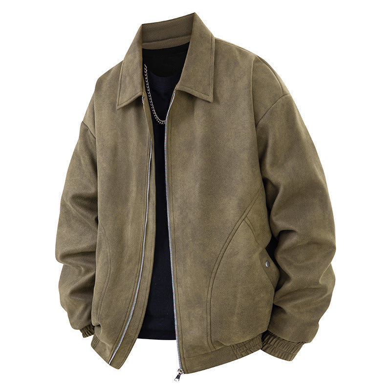 Herren Lederjacke Suede Elegant Schwarz