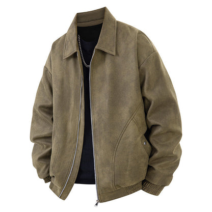 Herren Lederjacke Suede Elegant Schwarz
