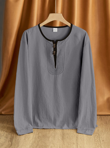 Herren Langarmshirt Bequem Modern mit Knöpfen