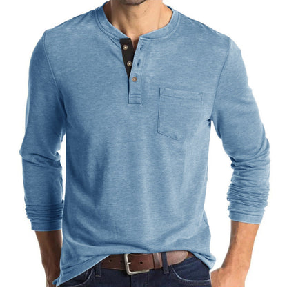 Herren Langarmshirt Modern mit Henleykragen und Brusttasche