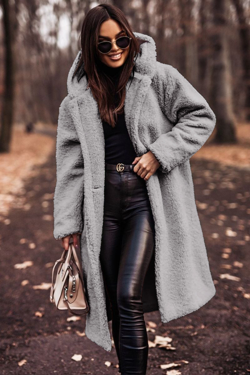 Damen Teddyjacke Oversized Kuscheljacke mit Kapuze