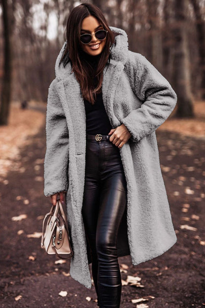 Damen Teddyjacke Oversized Kuscheljacke mit Kapuze