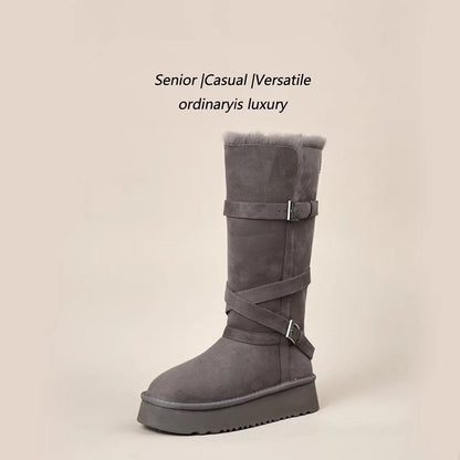 Damen Stiefel Langschaft Elegant Rutschfest Schnalle Verstellbar