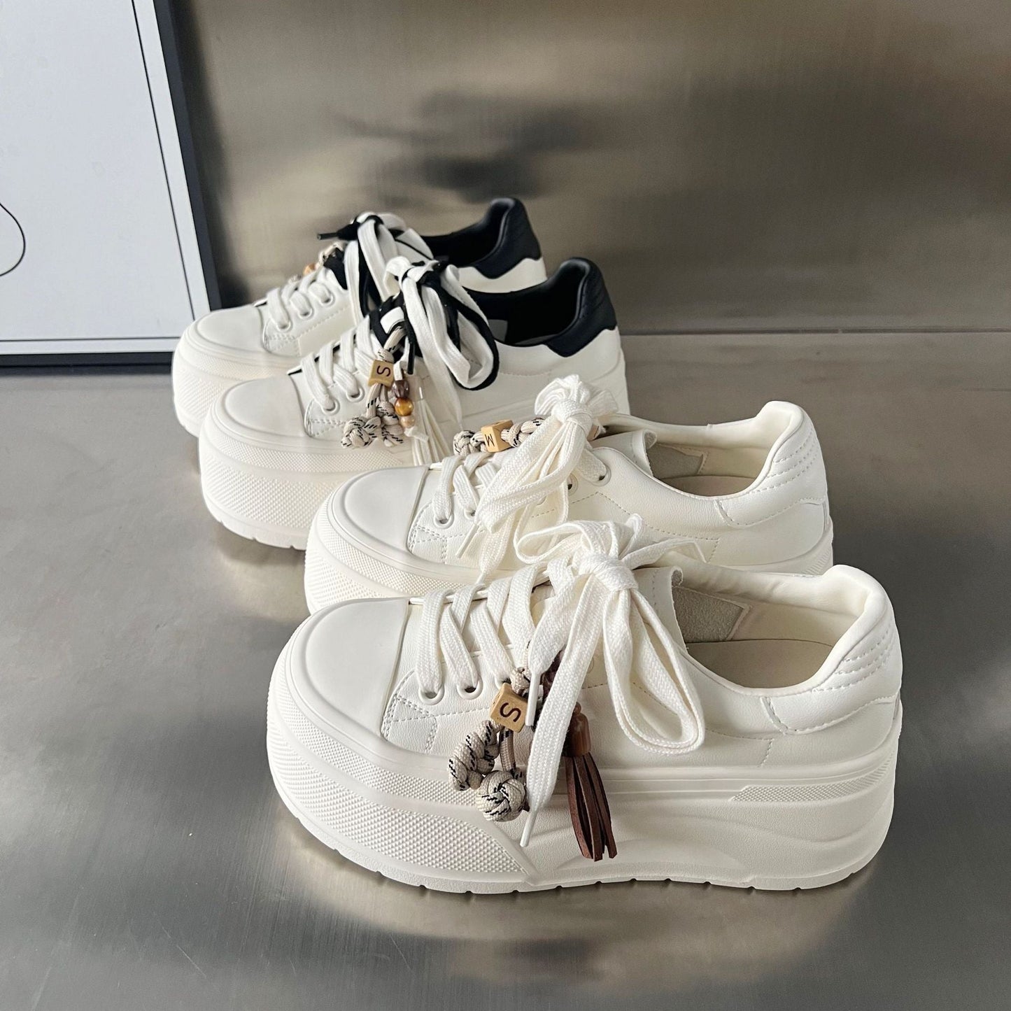 Damen Sneaker Plattform Schuhe Modisch Schnüren