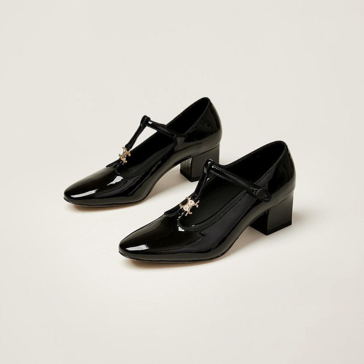 Elegante Damen Pumps mit T-Riemen Hochglanz