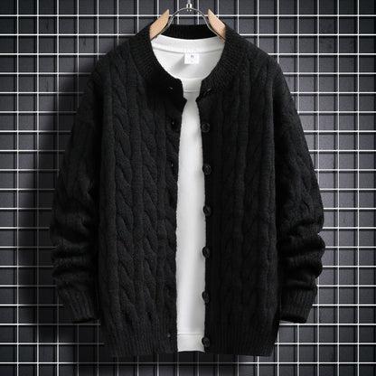 Herren Strickjacke Modern Zopfmuster Knopfverschluss