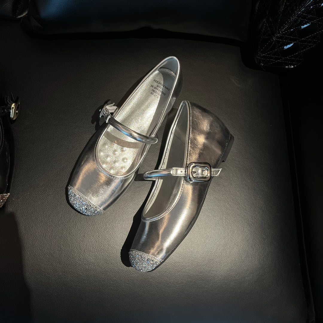 Damen Ballerinas Elegante Glitzer Schuhe Komfort Blockabsatz - BerlinGlamour