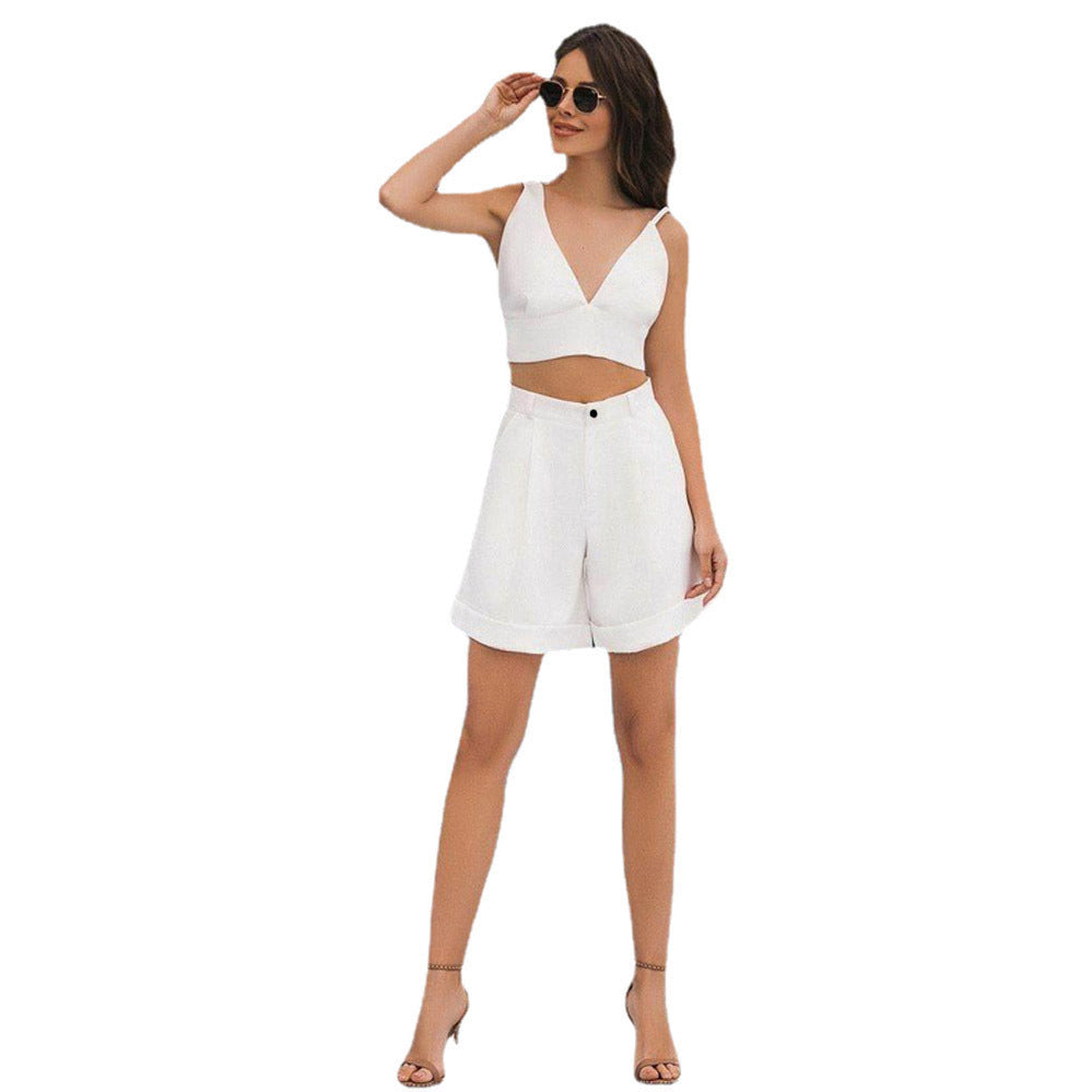 Damen Sport Set Crop Top Shorts Fitness