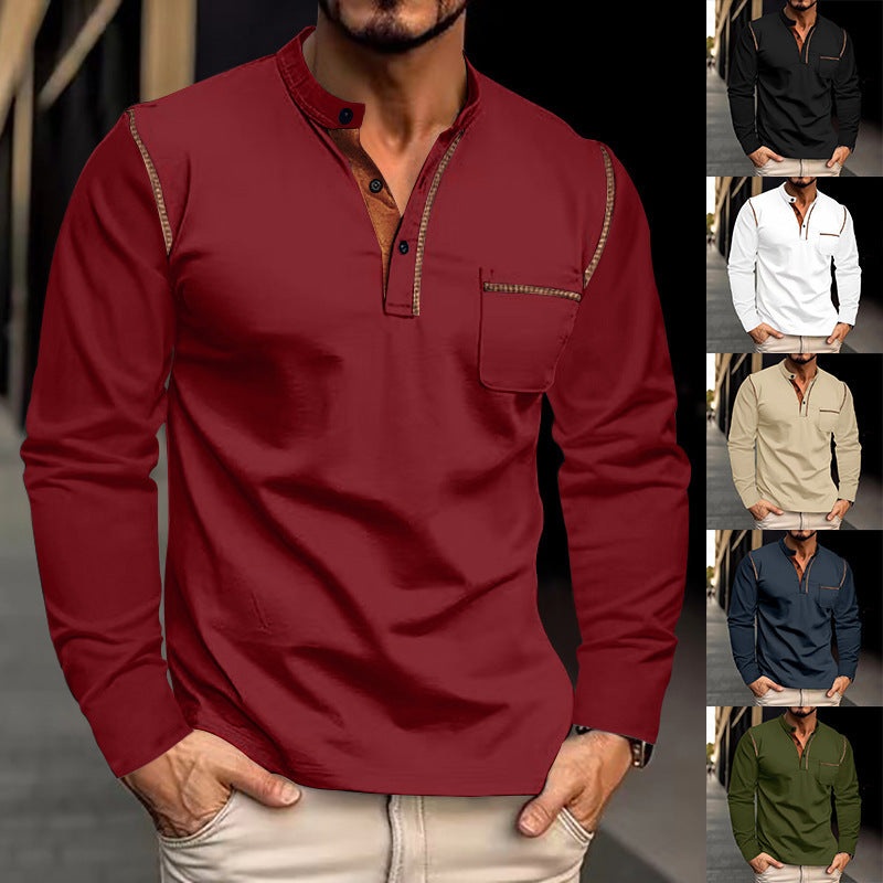 Herren Langarmshirt MIT Stehkragen und Brusttasche Modern - BerlinGlamour