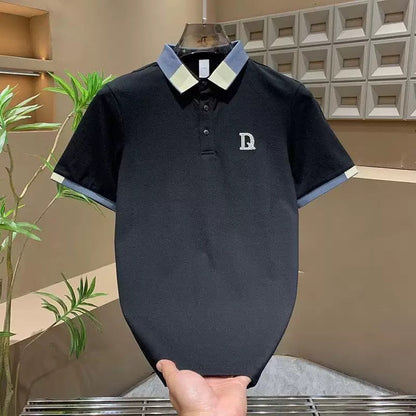 Herren Poloshirt Modern Kontrastkragen Feinripp