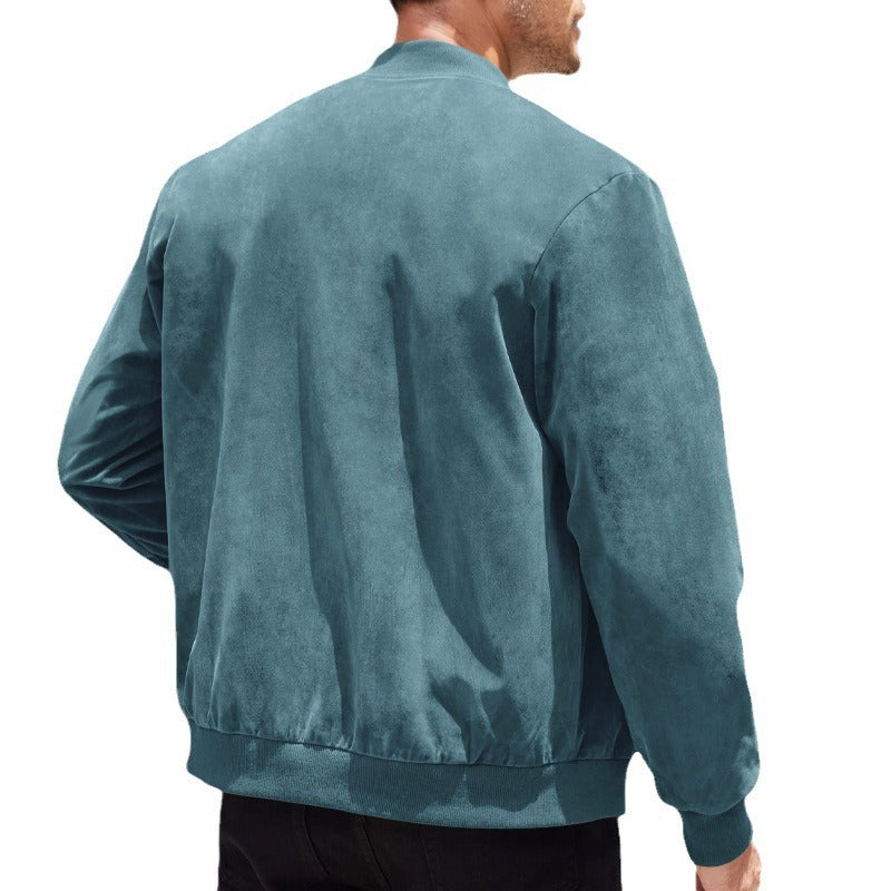 Herren Bomberjacke Kunstleder Schwarz Modern