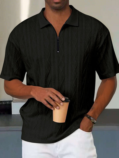 Herren Kurzarm Polo Shirt mit Reißverschluss Kragen Modern