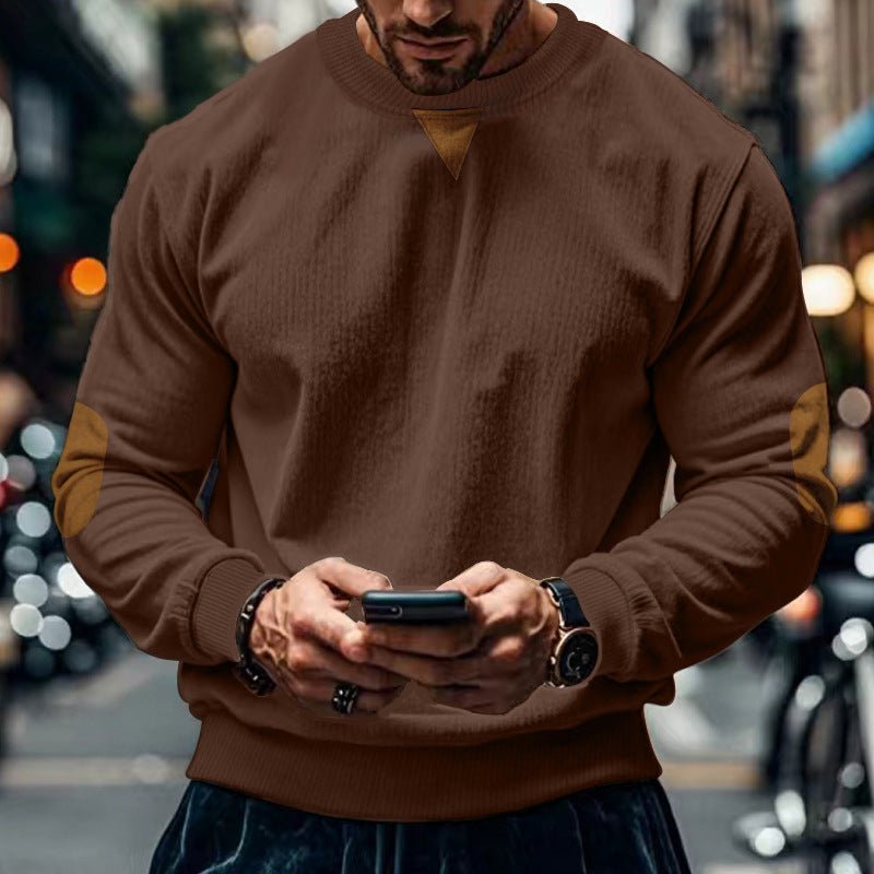 Herren Pullover Rundhals mit Patches Gemütlich Modern