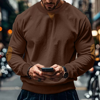 Herren Pullover Rundhals mit Patches Gemütlich Modern
