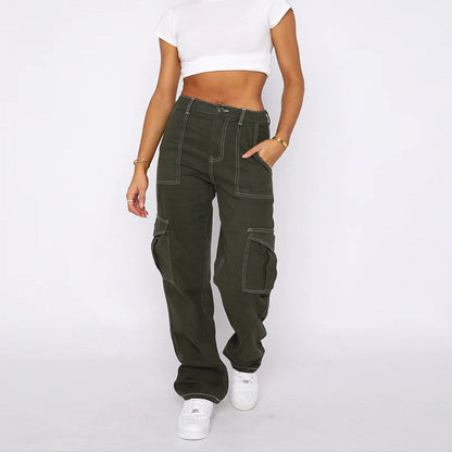 Damen Cargo-Hose Weite Bein Frauenhose Bequem