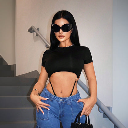 Damen Bodysuit cut out mit glamourösem Design