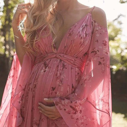 Damen Maxikleid Lang Ärmig Florales Muster Sommerkleid