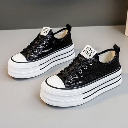 Damen Plateau Sneaker Glitzernd Komfortabel