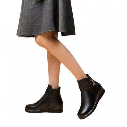 Damen Stiefeletten Warm Fleece InnenSchuhe Schnalle Schwarz