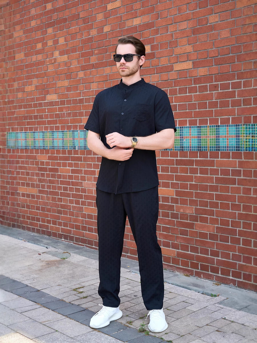 Herren Sommerhemd Kurzarm mit Hose Set Elegant