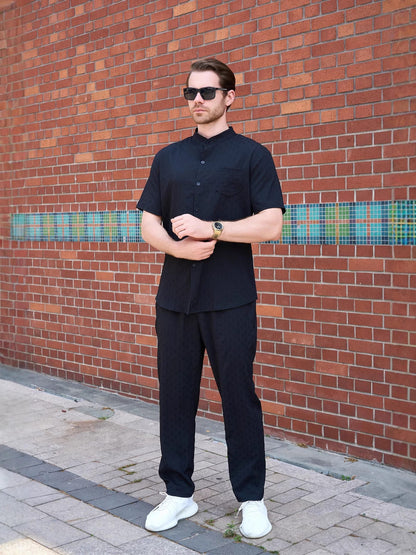 Herren Sommerhemd Kurzarm mit Hose Set Elegant