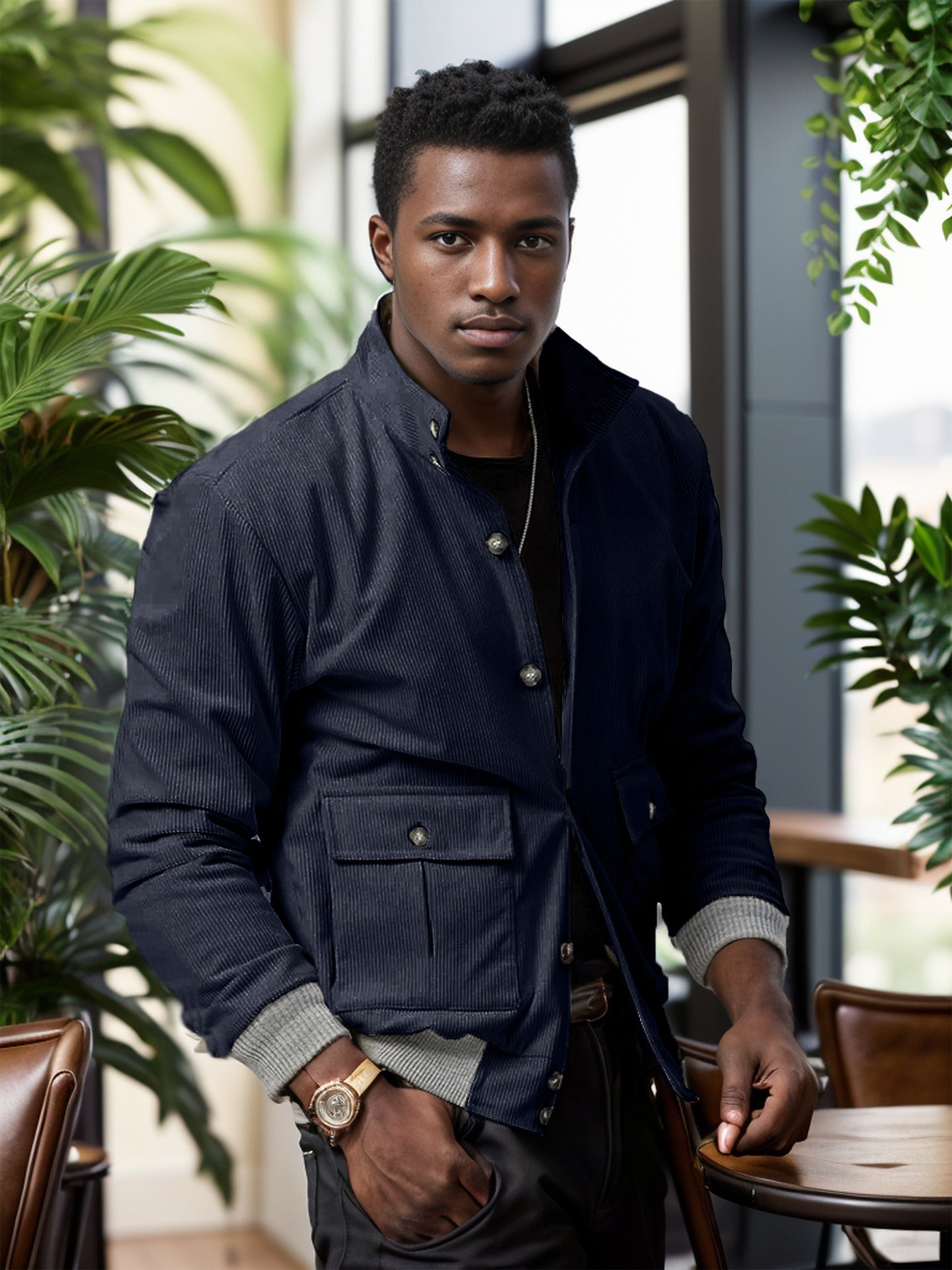 Herren Utilityjacke Modern mit Taschen Stehkragen