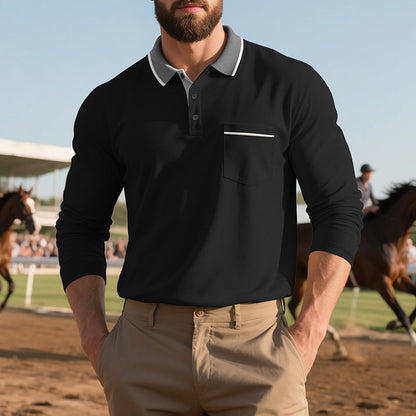Herren Polohemd Langarm Modern mit Brusttasche