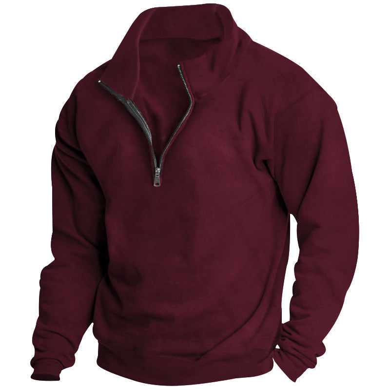 Herren Stehkragenpullover Sportlich Reißverschluss Modern