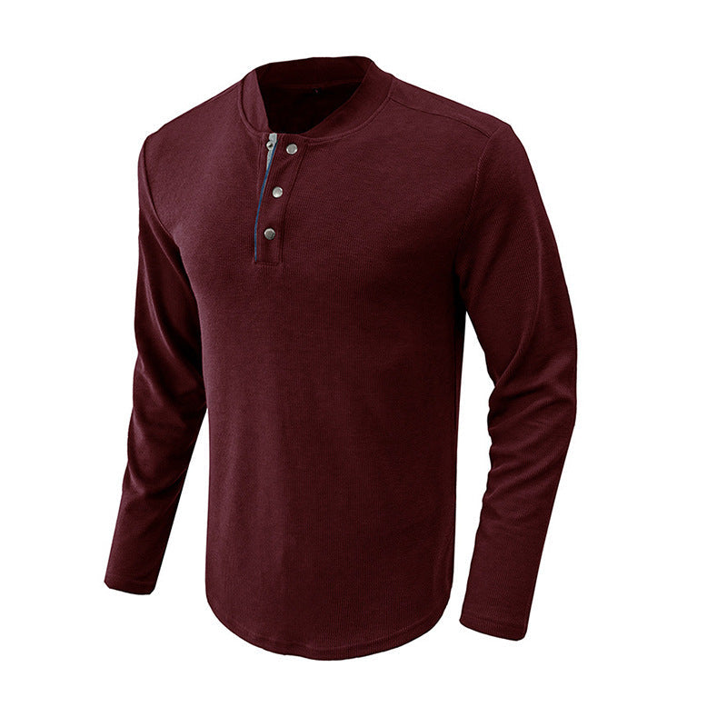 Herren Langarm-Shirt Modern mit Knopfleiste und Struktur Optik