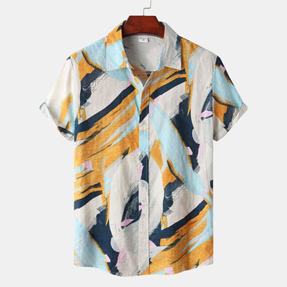 Herren Hemd Kurzarm Abstraktes Design Locker Sitz - BerlinGlamour