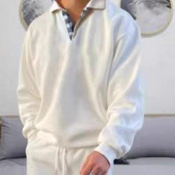 Herren Polohemd Langarm Elegant V-Ausschnitt Modern