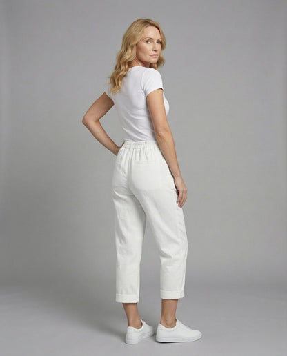 Damen Chinohose Bequem Umschlag Saum Slim Fit