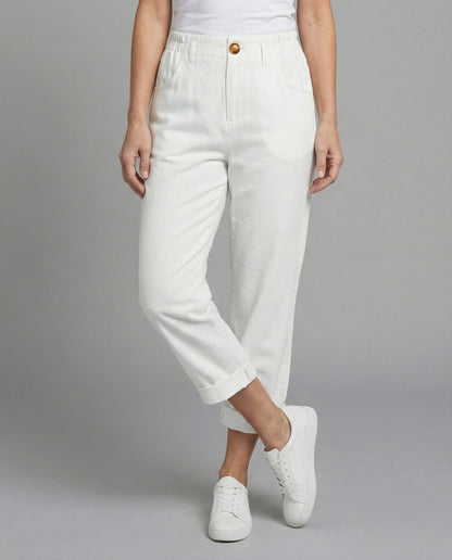 Damen Chinohose Bequem Umschlag Saum Slim Fit
