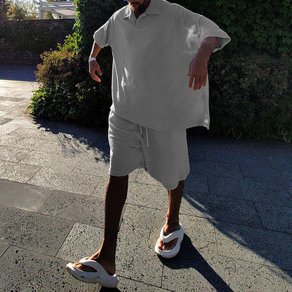 Herren Oversized T-Shirt und Shorts Set mit Knöpfen und Taschen