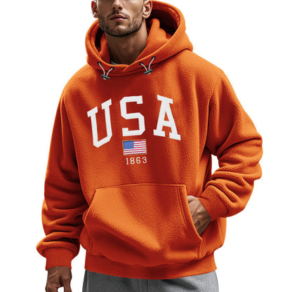 Herren Fleece Hoodie mit USA-Print, Weich und Warm