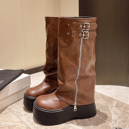 Damen Stiefel Plateau Hohe Absätze Verstellbar Modern