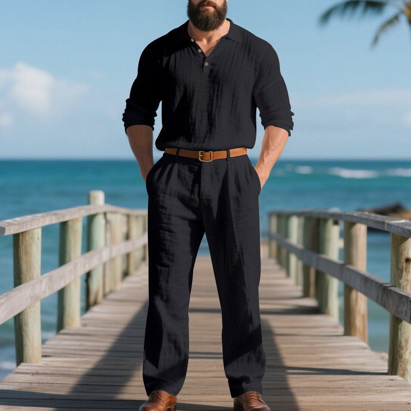 Herren Leinenanzug Bequem Modern mit Elastischem Bund