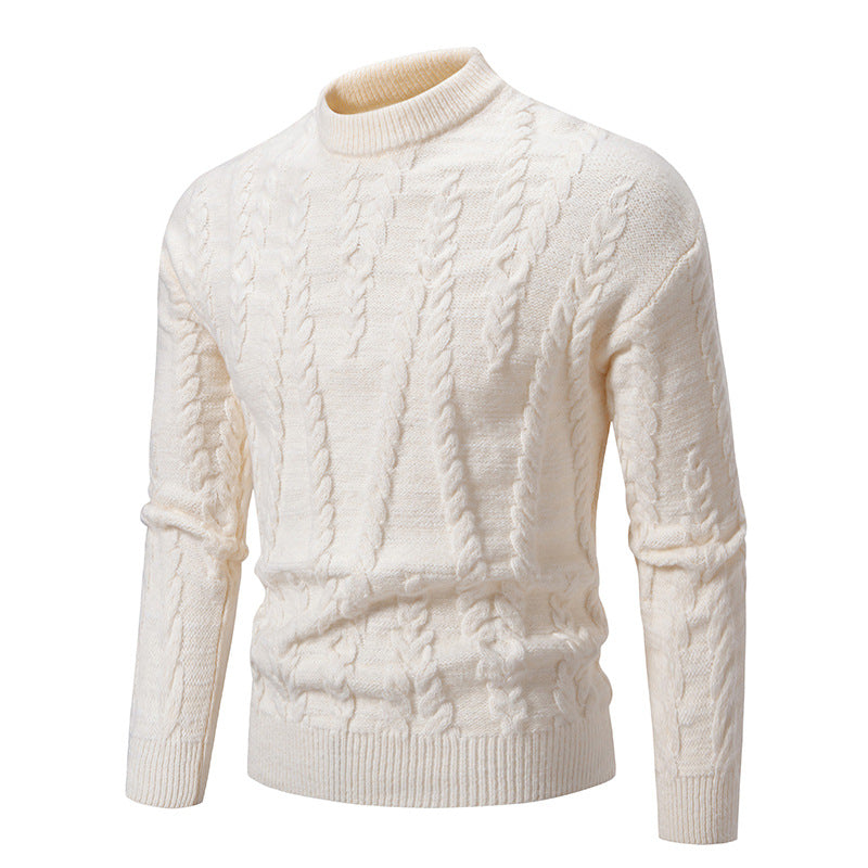 Herren Strickpullover Klassisch Zopfmuster Hochkragen