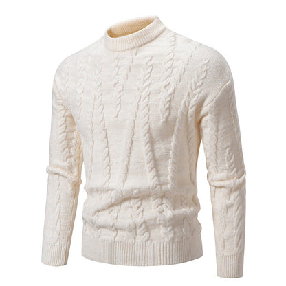 Herren Strickpullover Klassisch Zopfmuster Hochkragen