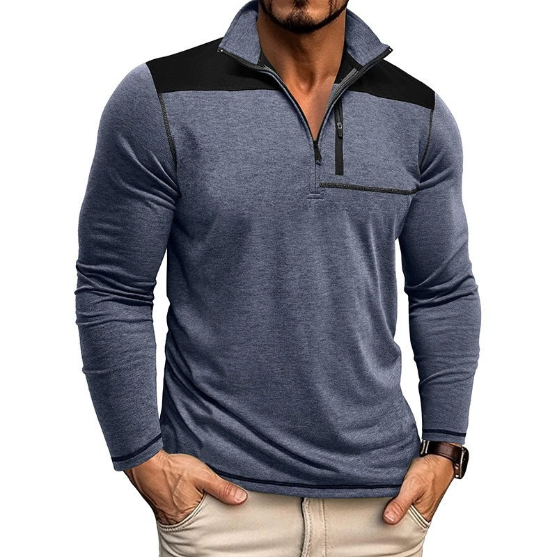 Herren Polohemd Langarm Modern Reißverschluss