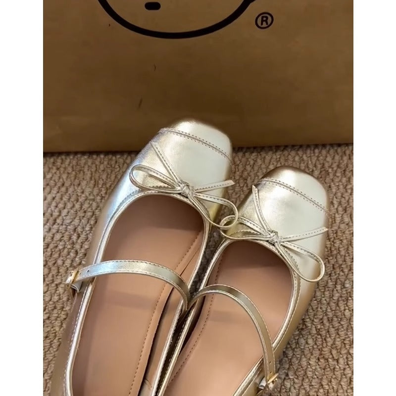 Damen Ballerinas Schleifen Design Metallic Luxus